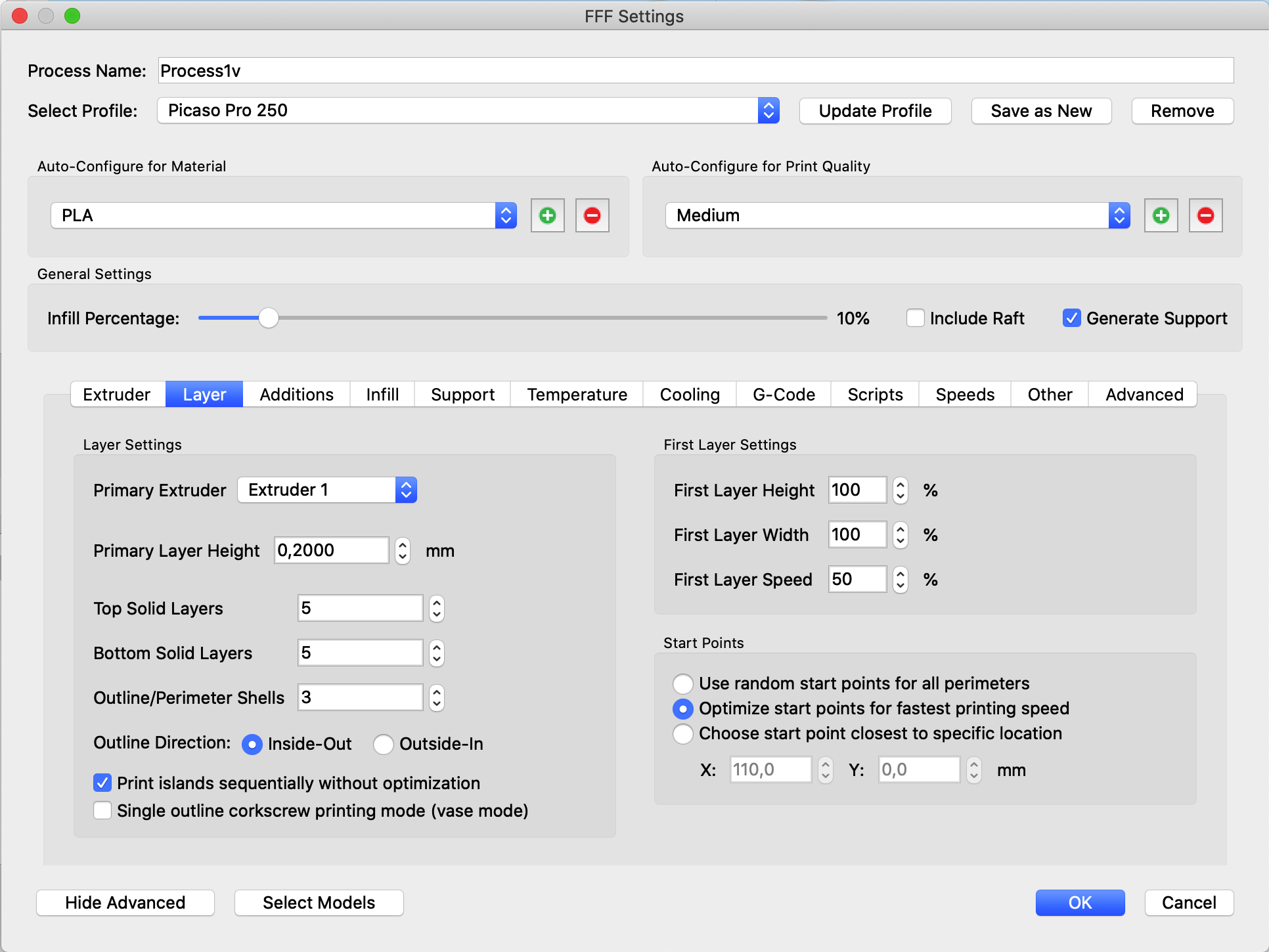 Process setup